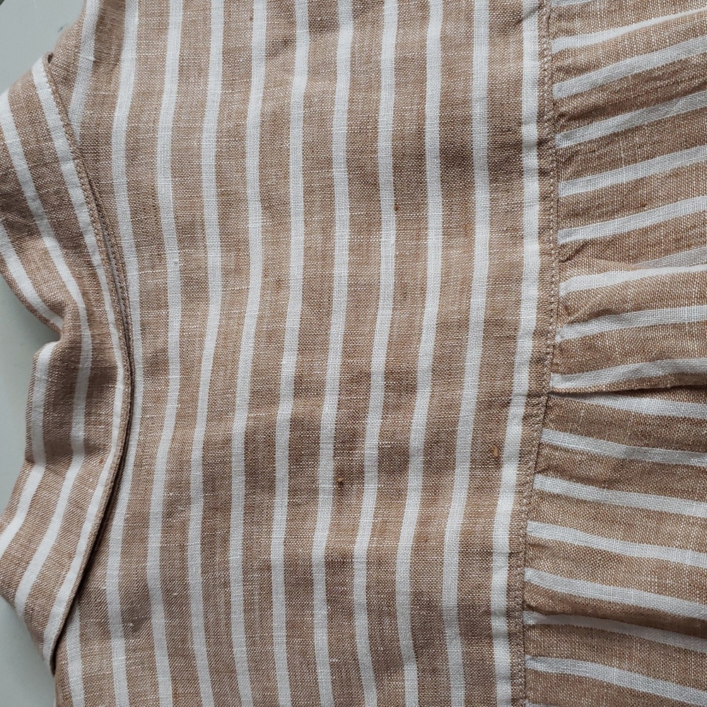 Uniqlo 100% Linen Stripe Button Up Shirt Size L Layer Coastal Everyday - Picture 11 of 16
